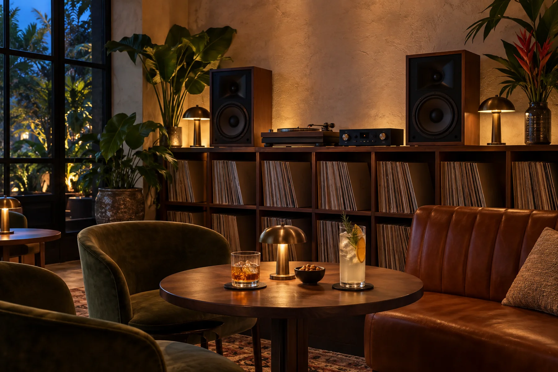 Bar de escucha con vinilos.